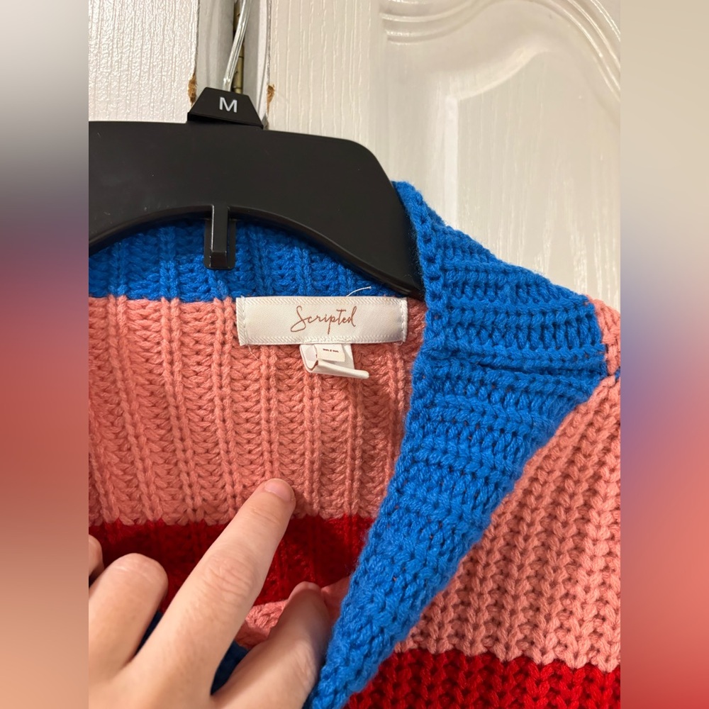 Scripted Colorblock Chunky Knit Sweater | Bold Stripe | High Low Hem - Picture 3 of 10